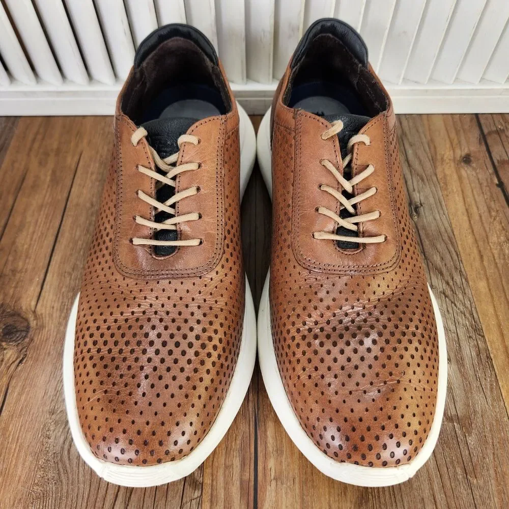 Flag LTD Kendrick Perf U-Throat Mens Sz 9M Brown Leather Perforated Preppy Shoes